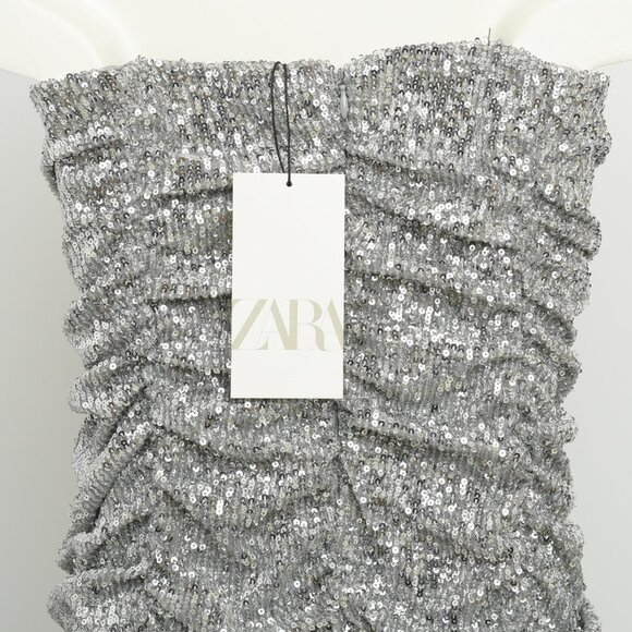 Zara mini strapless sequins dress, Size S (2), Silver colour - Picture 6 of 12